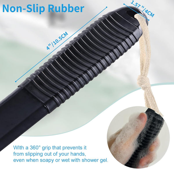 VANZAVANZU Dry Brushing Body Brush, 17-Inch Anti-Slip Handle Back Scrubber for Shower, Wet & Dry Brush with Natural Boar Bristles for Lymphatic