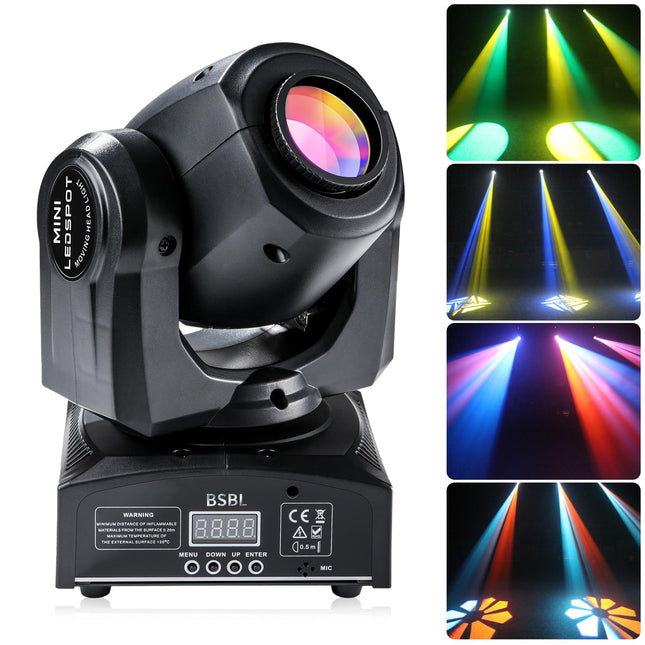 LED Moving Head DJ Lights 30W Spotlight with 8 GOBO 15 Color by DMX512 and Sound Activated Control - Mini Stage Lighting