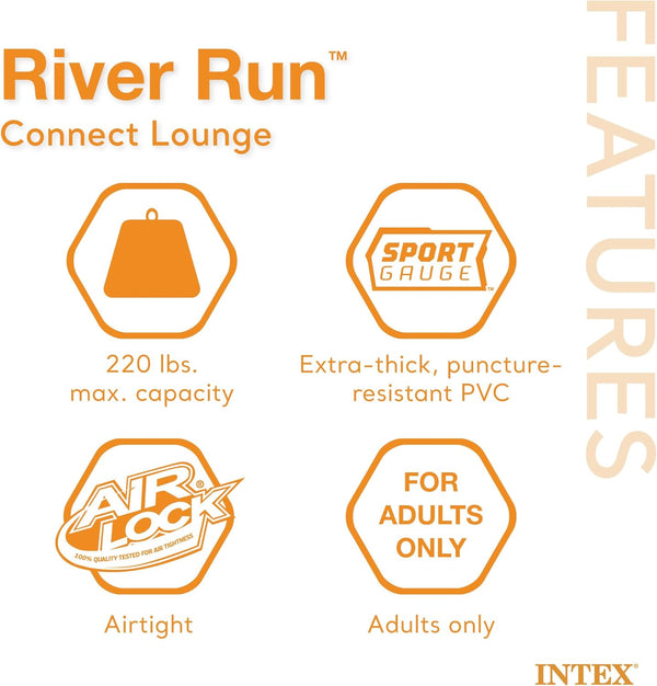 Intex 58854EP River Run Connect Inflatable Floating Lounge: Comfortable Backrest â Built-In Cup Holder â Durable Grab Handles â Easy-To-Use