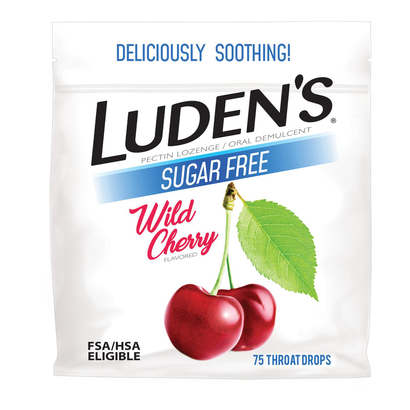 Luden's Sore Throat Relief Lozenges for Minor Everyday Irritation & Dry Mouth, Sugar Free Wild Cherry Flavored Drops, 75 Count Sugar Free Wild
