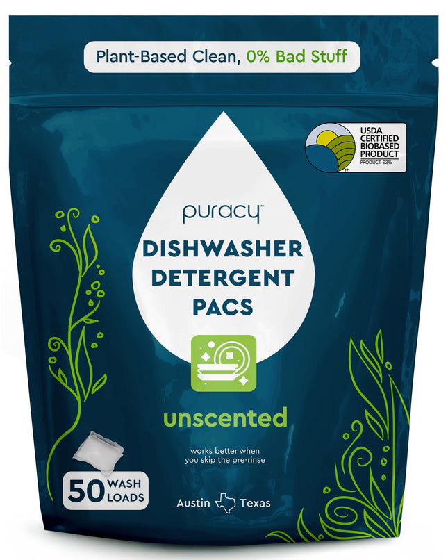 Puracy Dishwasher Pods, Natural Dishwasher Detergent, Free & Clear Dish Tabs - Enzyme-Powered, Spot & Residue Free - Tik
