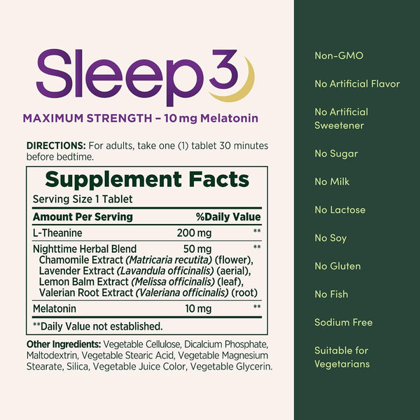Nature's Bounty Sleep3 Melatonin 10mg, 60 Tri-Layered Tablets 60 Count (Pack of 1)