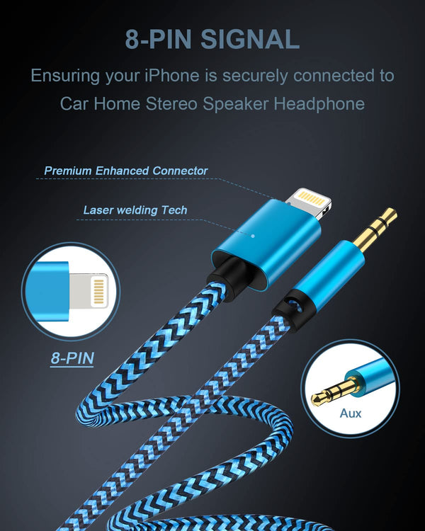 [2Pack/3.3ft] Lightning to 3.5mm iPhone Aux Cord, iPhone Aux Audio Cable | [Apple Mfi Certified] Lightning Aux Cord for Car Home Stereo Headphone
