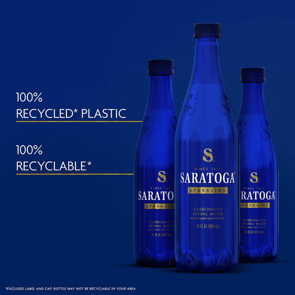 Saratoga Sparkling Water Bottles, 12-Pack - Carbonated Spring Bottled Water with Naturally Occurring Minerals & Electrolytes - Recycled PET
