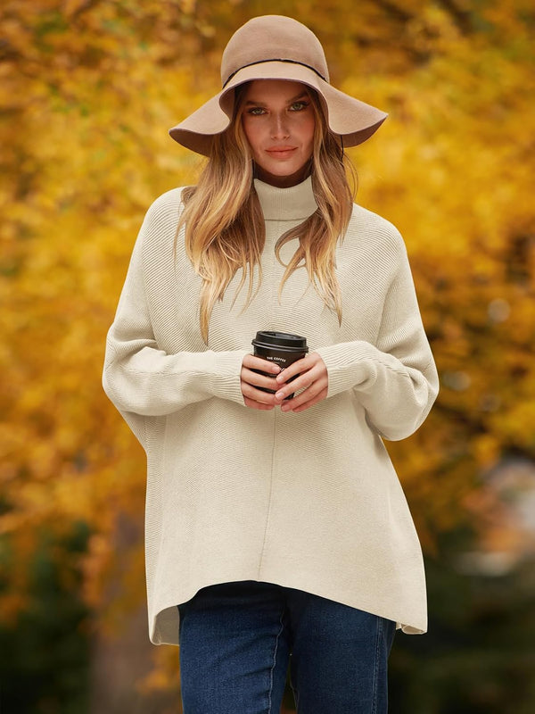 ANRABESS Womens Oversized Turtleneck Batwing Long Sleeve Casual Cozy Baggy Knit Pullover Tunic Sweater 2026 Fall Outfits Medium Apricot