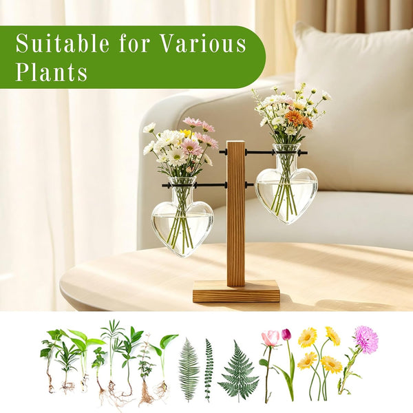 XXXFLOWER Plant Propagation Station Terrarium Wooden Stand 2 Love Bulb Vase Transparent
