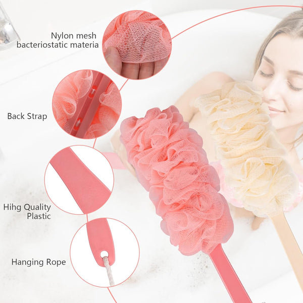 4Pack Back Scrubber for Shower Loofah with Long Handle, Shower Brush for Body, 17Ã¢ÂÂ³ Loofah on a Stick for Men Women Bathing Accessories, Scrubber