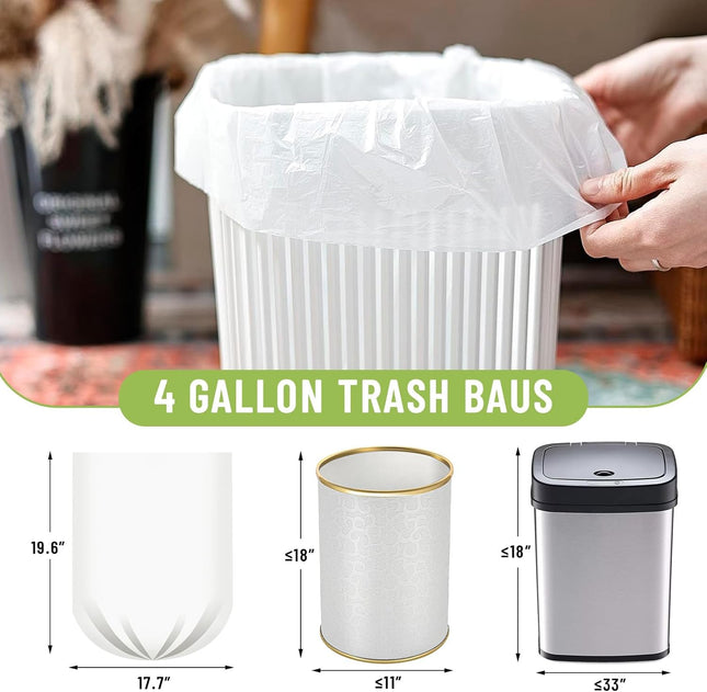 Limonlaviu Small Garbage Bags - 4 Gallon, 100 Count Unscented White Mini Trash B