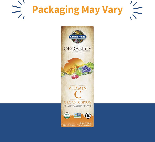 Garden of Life Organics Vitamin C Spray for Kids and Adults - Orange Tangerine, Vitamin C Supplement, Antioxidant for Immune Support and Skin
