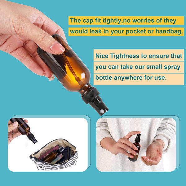NOOEEISS Amber Glass Small Spray Bottle 2 oz 24 Packs,Fine Mist Sprayer Small Clear Bottles,Refillable Containers mini spray bottles for Cleaning