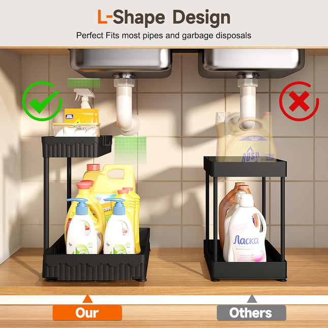 3 Pack Multi-Purpose Under Sink Organizers and Storage, 2026 L-Shaped Pull Out Cabinet Organizer for Bathroom & Kitchen,