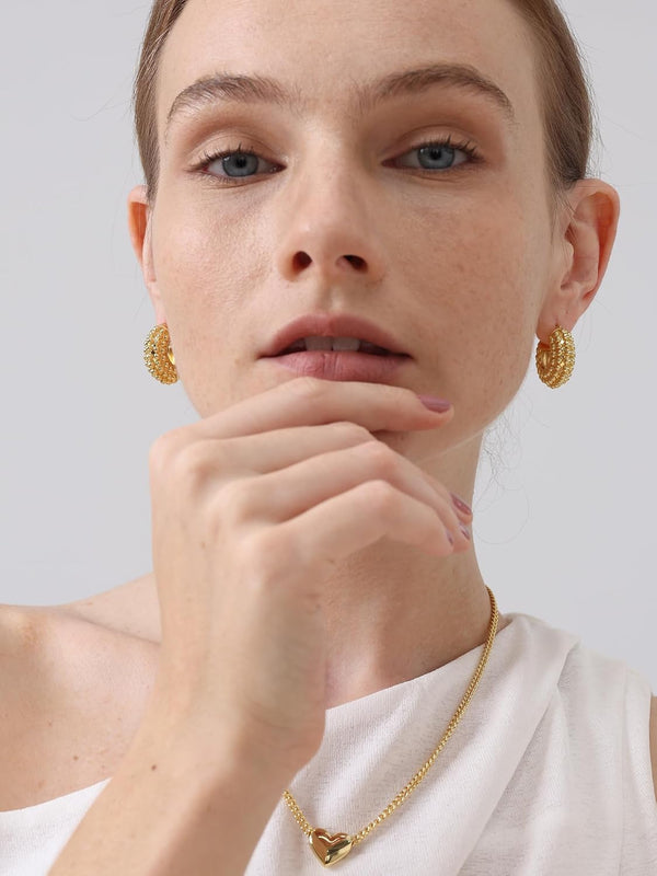 FRUMOS 18K Gold Plated Chunky Hoop Earrings for Women Fashion Thick Gold Hoops Set Jewelry for Birthday Christmas Gifts Gold Mulberry Shape Hoop