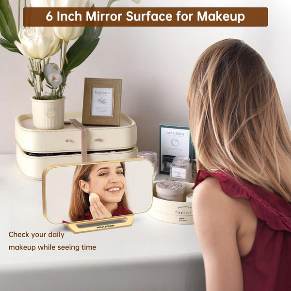 Peakeep Slim Digital Mirror Aesthetic Alarm Clock for Bedrooms Desk Decor - Plug in Electric Big LED Modern Small Clock for Office Living Room,