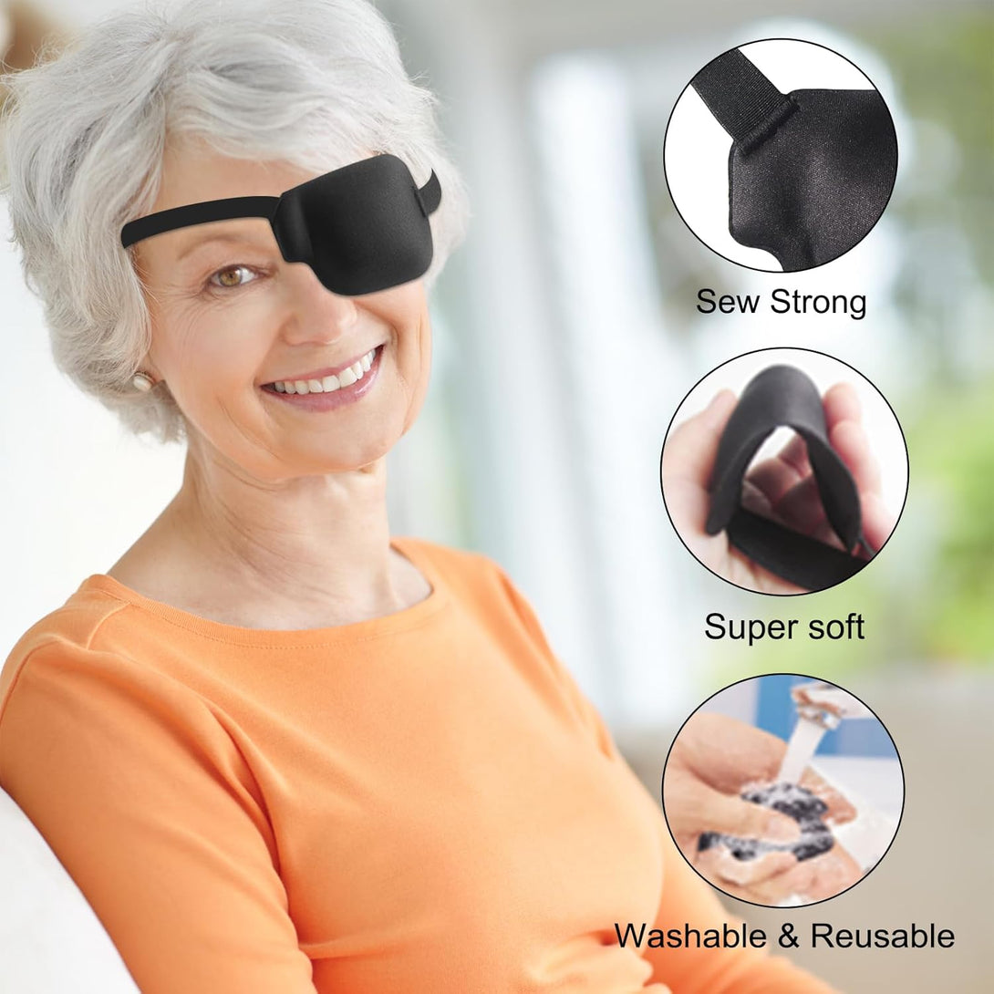 2Pcs 3D Eye Patches for Adults, Adjustable Medical Eyepatch for Lazy Eye, Black(Left Eye)