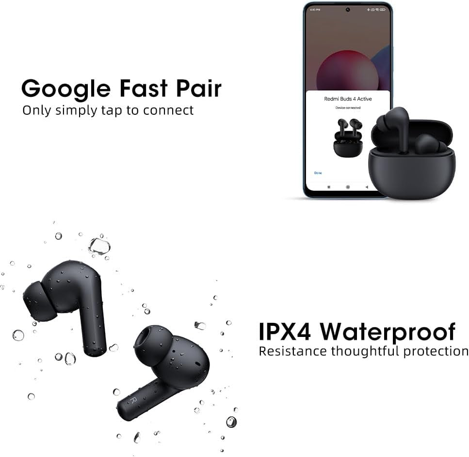 Xiaomi Redmi Buds 4 Active, Advanced Bluetooth® 5.3, 12Mm Dynamic Driver, Google Fast Pair, up to 28 Hours* Long Listening Time with Case