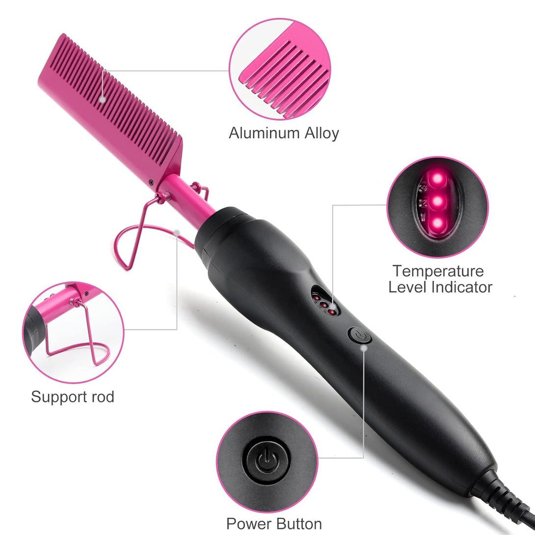 Hair Straightener, Electric Hot Comb Hair Straightener Brush with Ceramic Heater Surface, Fast Heating, Dual Voltage, Adjustable Temperature for Natural Black, Curly, Frizzy Hair & Beard