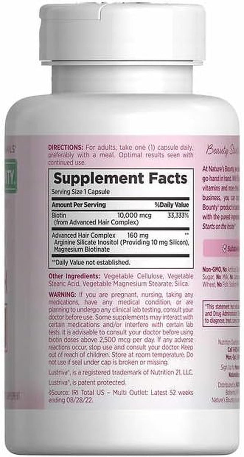 Nature'S Bounty Hair Growth Supplement, 1 per Day, Clinically Shown to Support Thicker, Fuller Hair, with Biotin, Silicon & Arginine, 90 Capsules