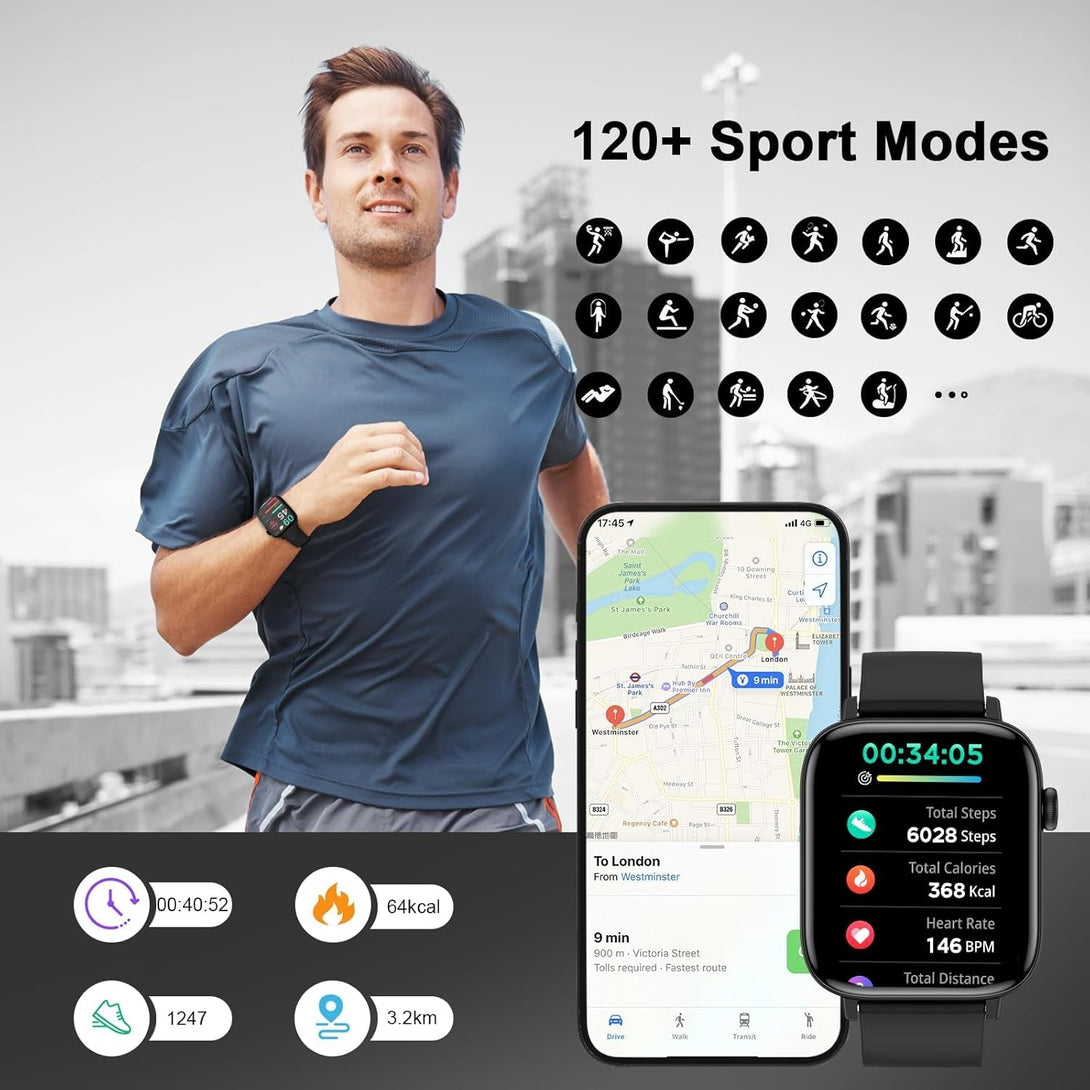 Smart Watch, 1.90" Smartwatch for Men Women (Answer/Make Calls), Fitness Tracker with 120+ Sport Modes, Heart Rate/Sleep Monitor, IP68 Waterproof Smart Watch for Android/Ios Phones