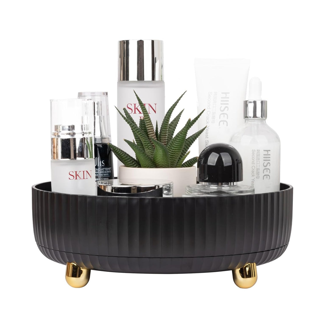 Anyoifax Makeup Perfume Organizer Tray 360 Degree Rotating Lazy Susan Skincare Lotion Organizer Spinning Cosmetics Storage for Dresser, Vanity, Bathroom Countertop, Small Black