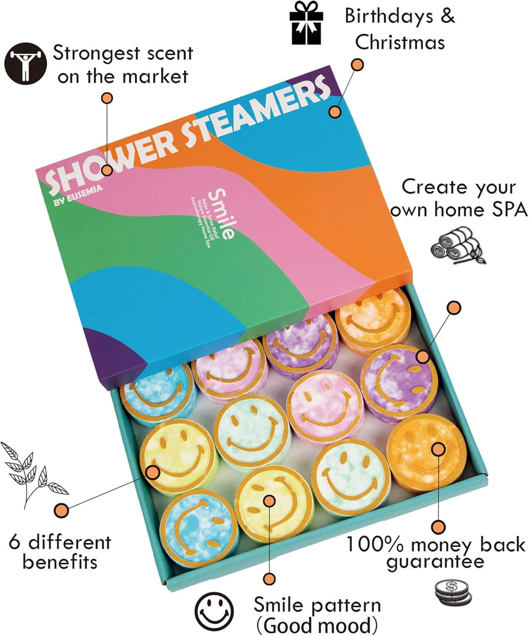 Shower Bombs Steamers Gifts for Women-Eusemia 12 Pcs Scented Aromatherapy Shower Bath Bombs Steamer with Essential Oils for Body Restore and Stress Relief