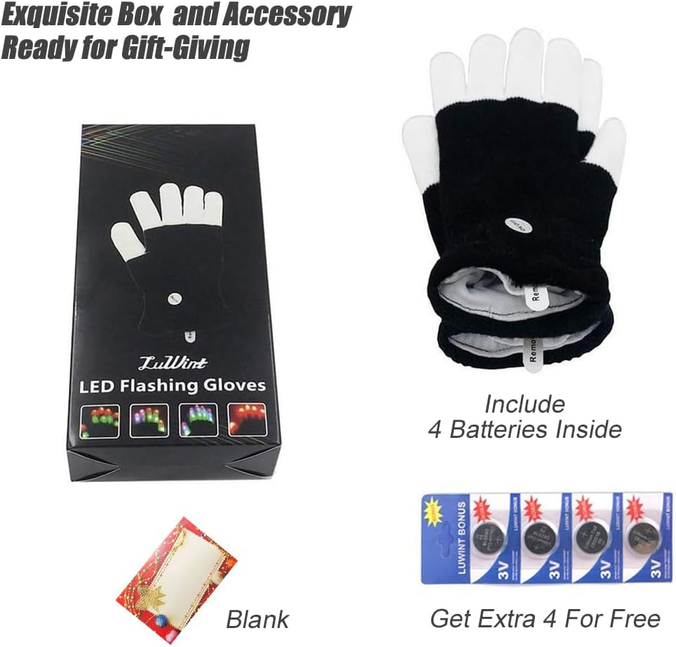 Luwint Led Gloves Fun Toys Kids 8-15+, 6 Flashing Modes, Teen Boys Girls Gifts for Rave Dance Christmas Birthday Party