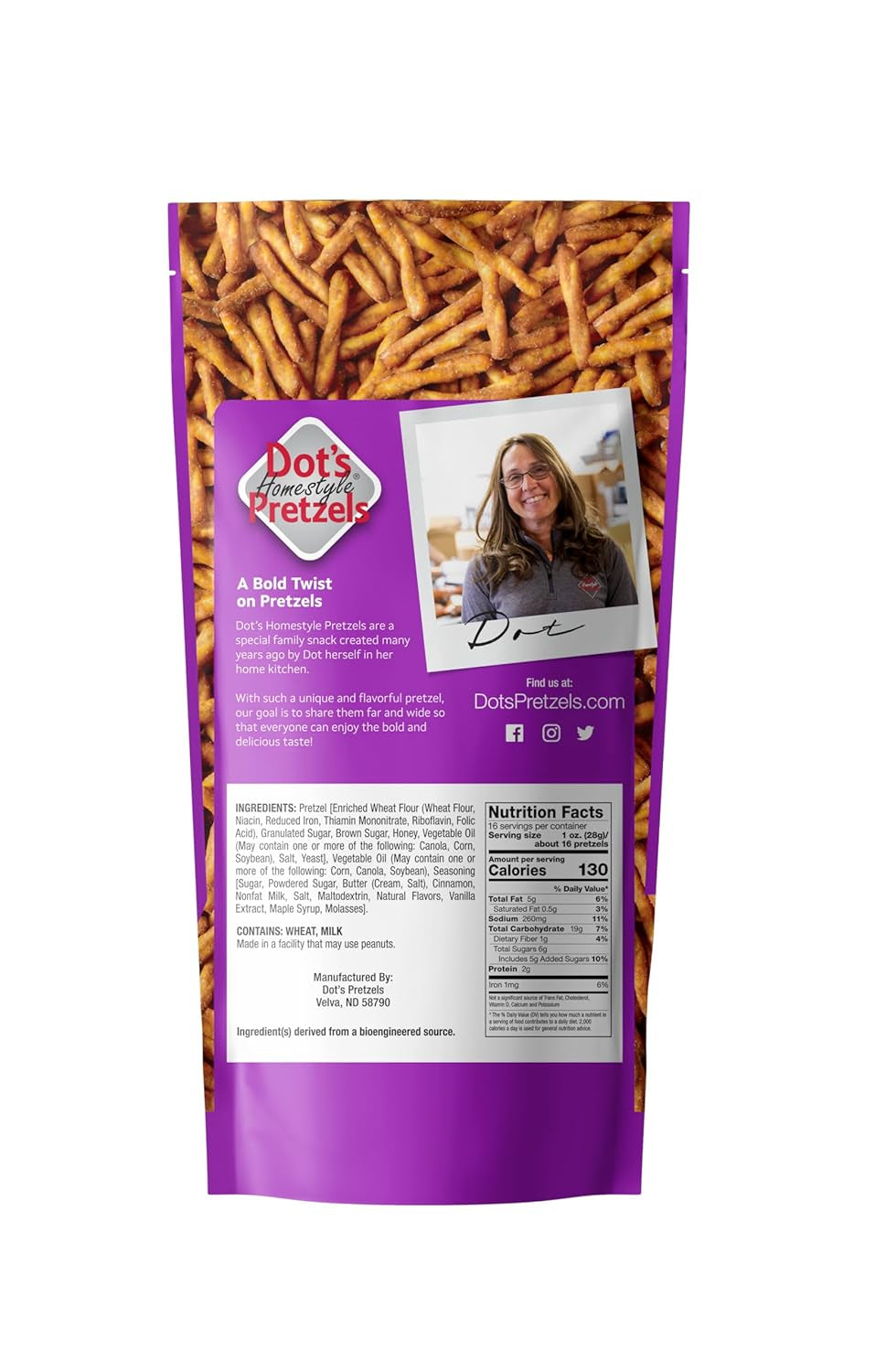 Dot'S Pretzels Cinnamon Sugar Seasoned Pretzel Twists, Healthy Kids Snacks, 16Oz Grocery Sized Bag