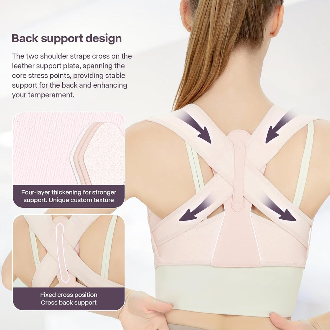 Back Brace Posture Corrector for Women, Upper Back Support Straps Straightener, Hunchback Improve Posture Correct-Shoulder, Upper Back Pain Relief Invisible under Clothes (Pink, S/M)