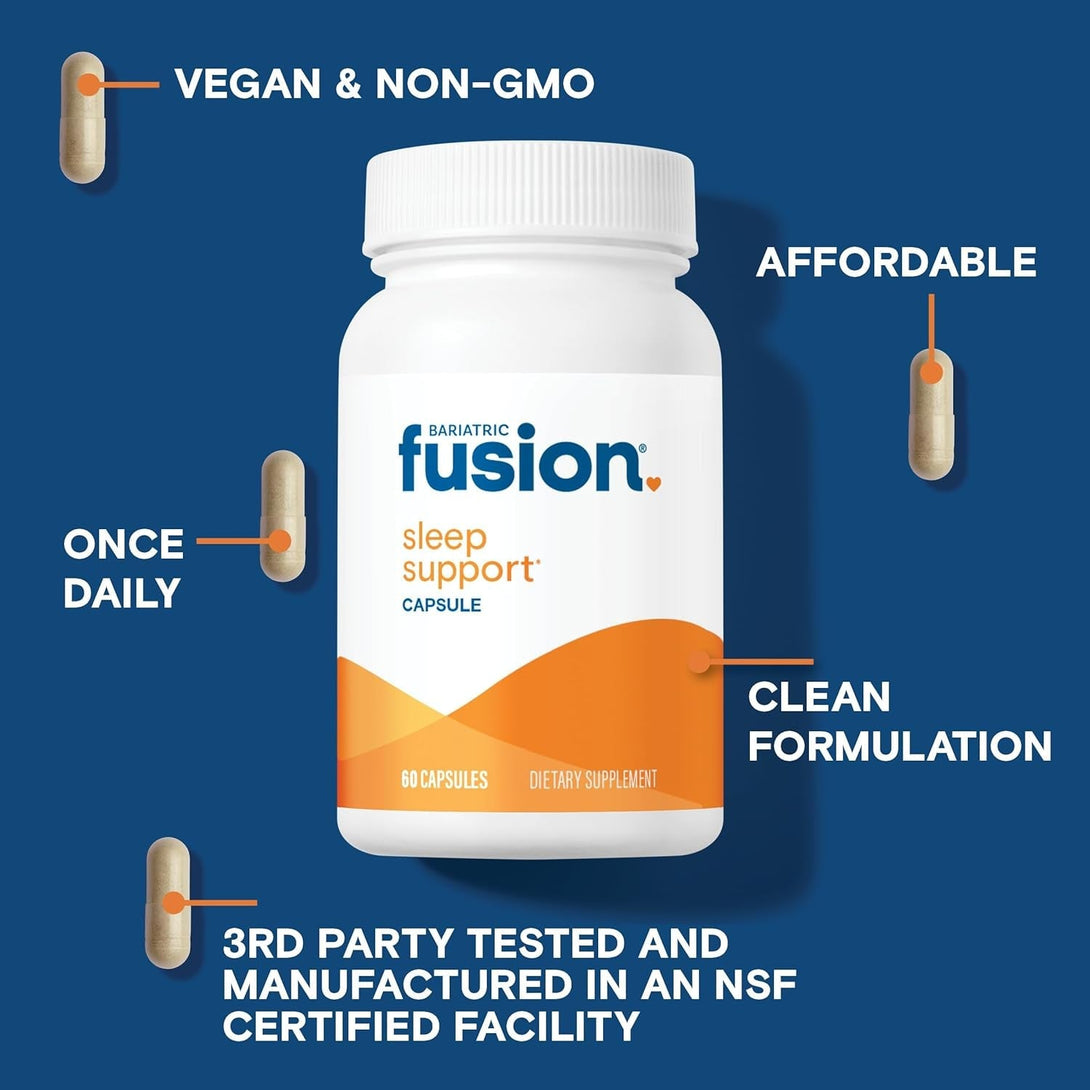 Bariatric Fusion Sleep Support | Vegan Sleep Supplement with Melatonin and Ashwagandha | Bariatric Vitamin for Adults* | Gluten, Dairy and Soy Free | Non-Gmo | 60 Capsules