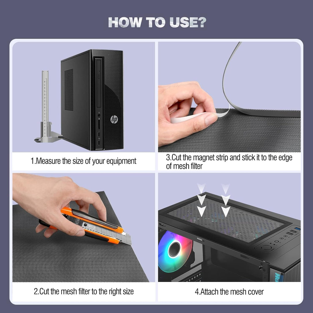 Moko 400X300Mm DIY PC Case Dust Mesh Filter, [2 Pack] PVC Dustproof Magnetic Dust Filter Cover, PC Mesh Grill with Magnetic Frame Strip Computer Cooler Fan Dust Filter for Computer PC Case, Black