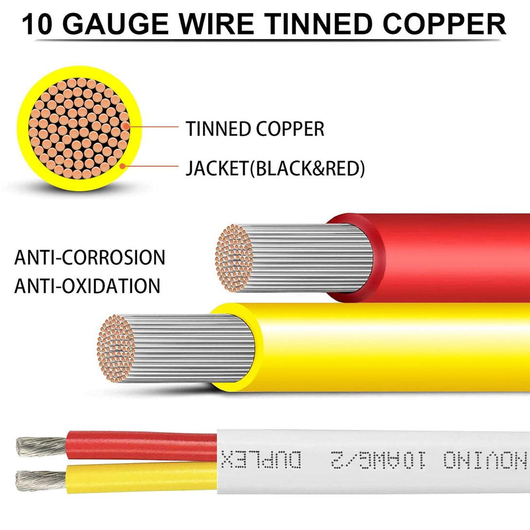 10 Gauge Marine Wire,50Ft 10/2 AWG Duplex Marine Grade Wire Tinned Copper Heavy Duty Sheathed Wire for Marine/Boat/Automotive/Rv/Camper/Trailer