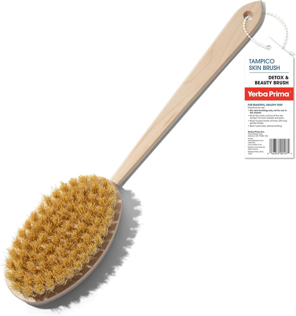Yerba Prima Tampico Skin Brush (Pack of 1) - Natural Vegetable Fiber Bristles for Dry Skin Brushing