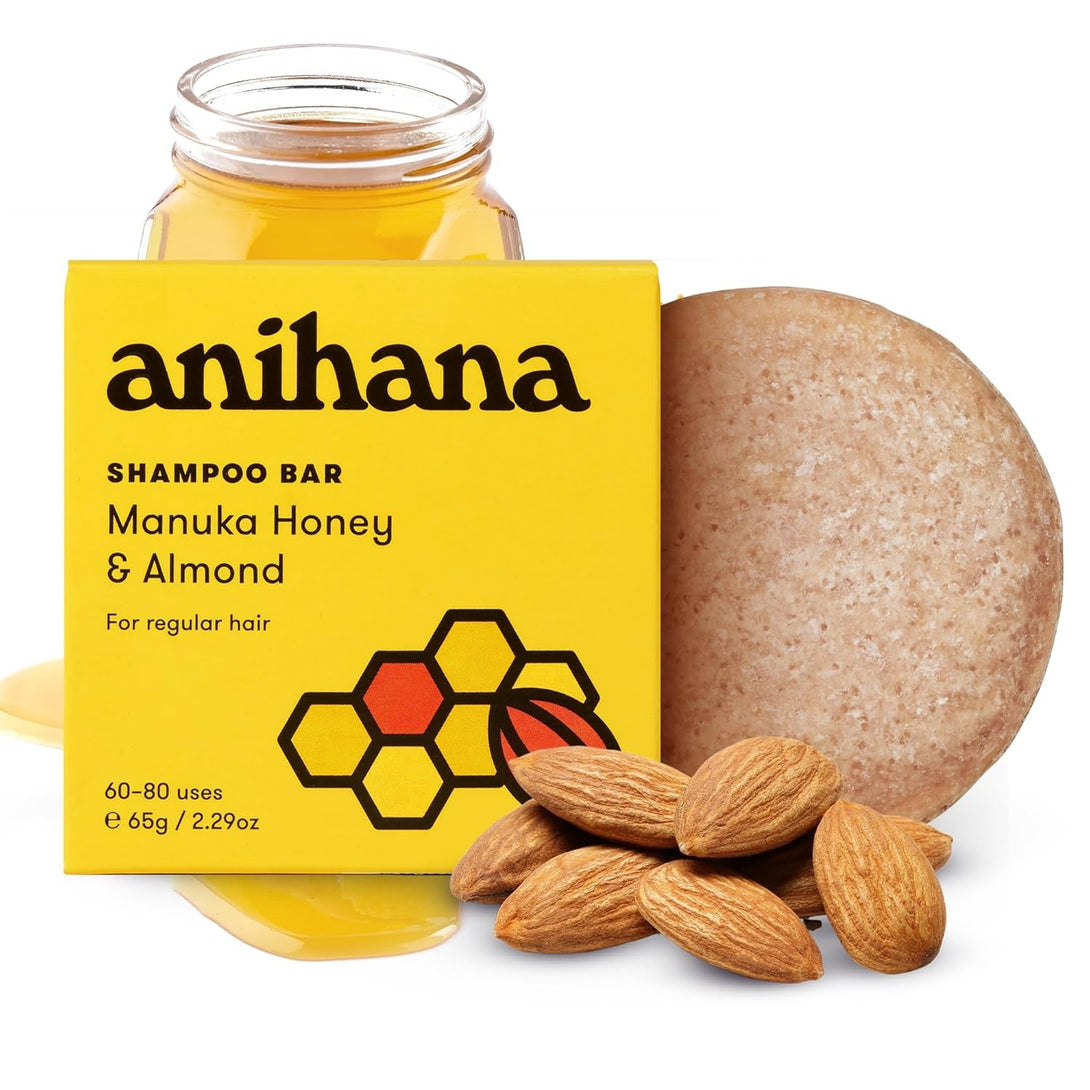 ANIHANA Shampoo Bar for Regular Normal Hair Clean Purifying Natural Healthy Look and Shine Paraben Free Manuka Honey and Almond 2.29 Oz