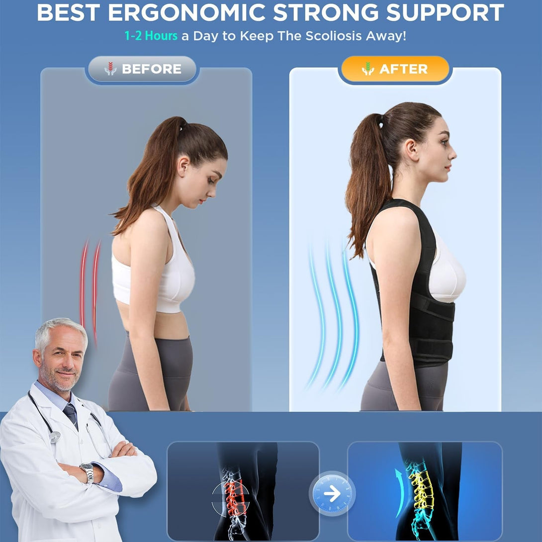 Back Brace Posture Corrector for Women and Men,Adjustable Full Back Brace and Shoulder Straightener,For Back Pain Relief,Hunchback Correction,Scoliosis,Posture Trainer