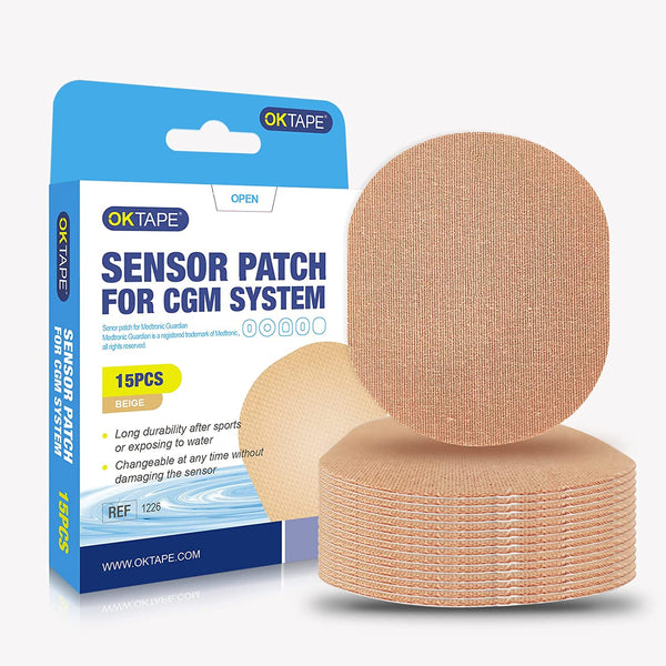 OK TAPE Adhesive Patches for MEDTRONIC Guardian and Other Sensor, Waterproof & Sweatproof CGM Patches, Long Last Sensor Patches 15 PCS, Beige