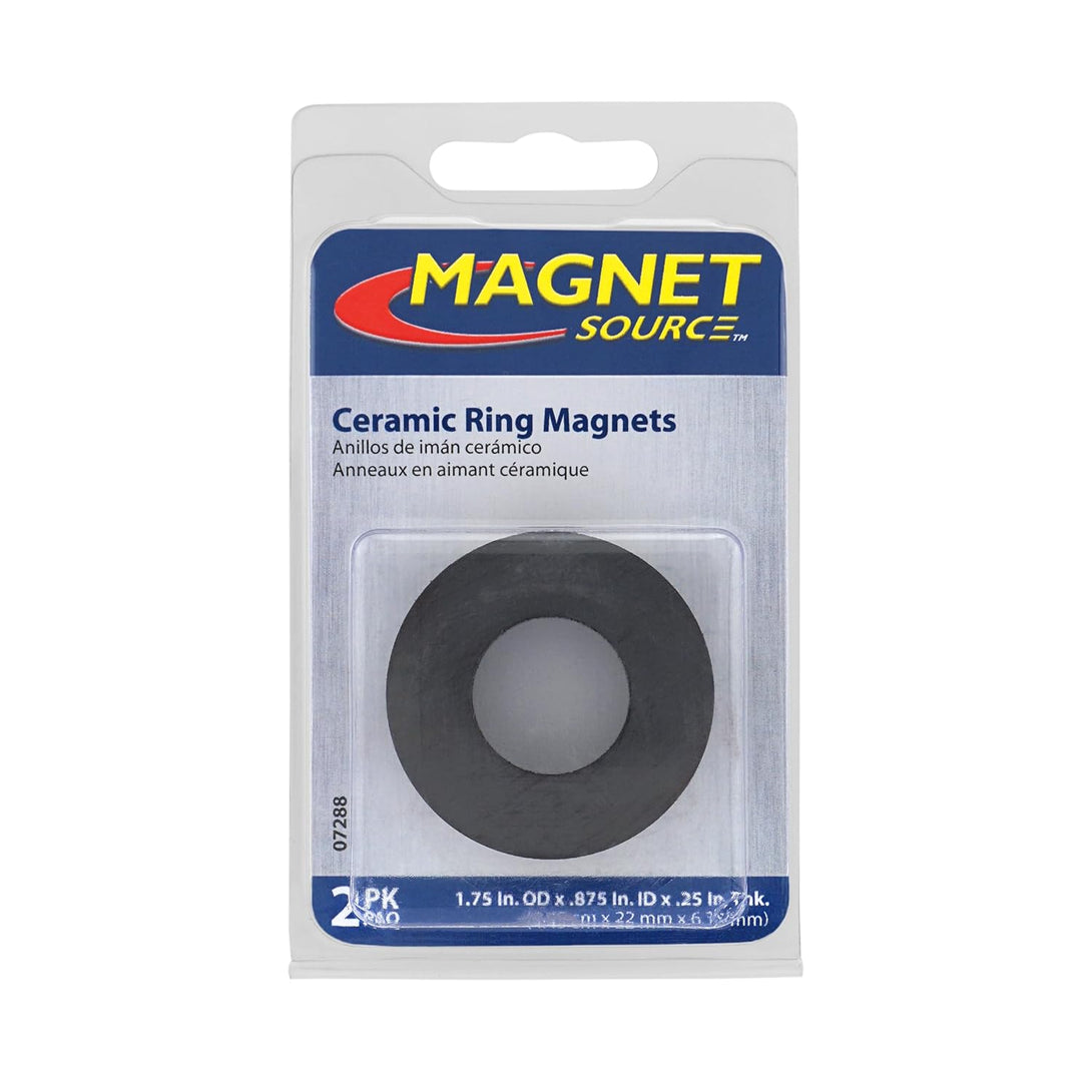 Ceramic Ring Magnets, 1.75" Outer Diameter, 0.865" Inner Diameter, 0.225" Thick (Pack of 2)