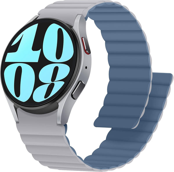 Anlinser Magnetic Bands Compatible with Samsung Galaxy Watch 7/6/5/4/FE Band 44Mm 40Mm, Galaxy Watch 6 Classic 47Mm 43Mm/5 Pro 45Mm, Waterproof Sport Strap for Women Men, Gray/Blue