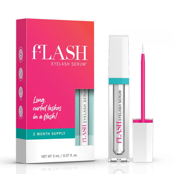 Flash Eyelash Serum, Serum for Long, Curled Lashes - Enhances and Strengthens Your Natural Lashes - Safe and Effective Formula, 3-Month Supply