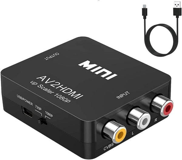 ABLEWE RCA to HDMI,AV to HDMI Converter, 1080P Mini RCA Composite CVBS Video Audio Converter Adapter Supporting PAL/NTSC for TV/PC/ PS3/ Stb/Xbox Vhs/Vcr/Blue-Ray DVD Players