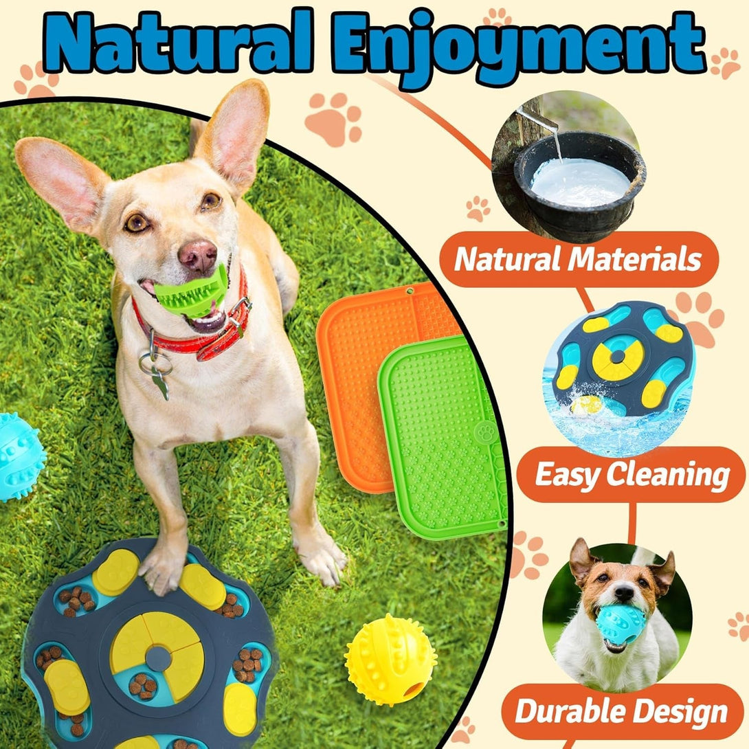 9 Pack All-Around Dog Puzzle Toy Set -Mentally Stimulating Dog Enrichment Toys for Small to Medium Smart Dogs, Includes Dog Lick Mat with Suction Cups