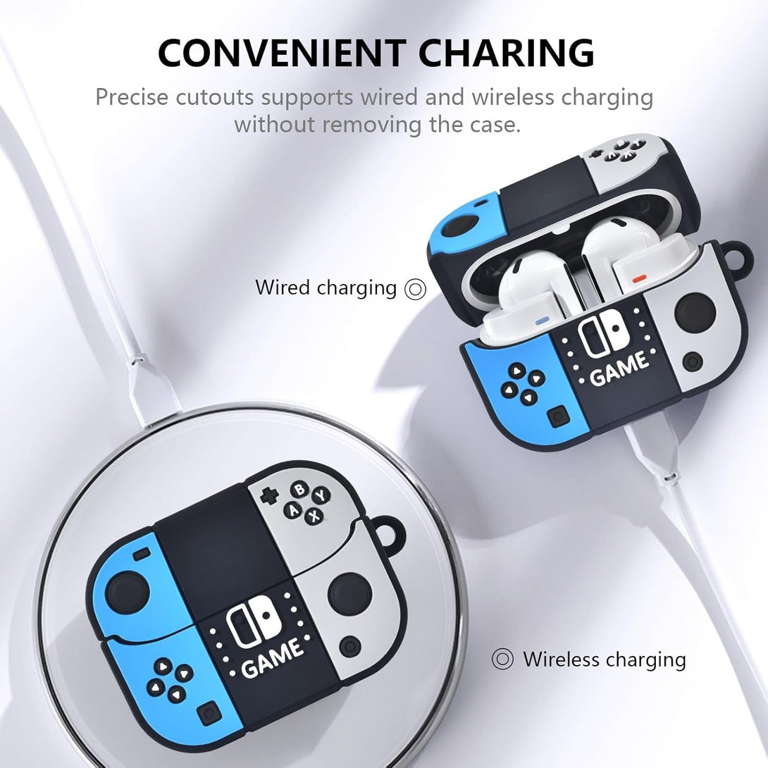 KOREDA Compatible with Samsung Galaxy Buds 3 Case & Galaxy Buds 3 Pro Case, Cute Funny Game Design Cartoon Soft Silicone Protective Cover with Keychain for Teens Boys Men Women (Black/Blue)