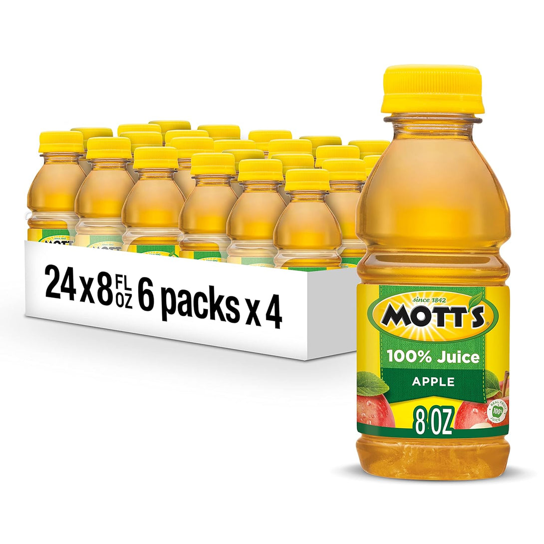 Mott'S 100% Original Apple Juice, 8 Fl Oz Bottles, 24 Count (4 Packs of 6), 2 Servings of Fruit, 100% Fruit Juice, Gluten-Free, Caffeine-Free, Kosher, Contains No Artificial Colors or Sweeteners