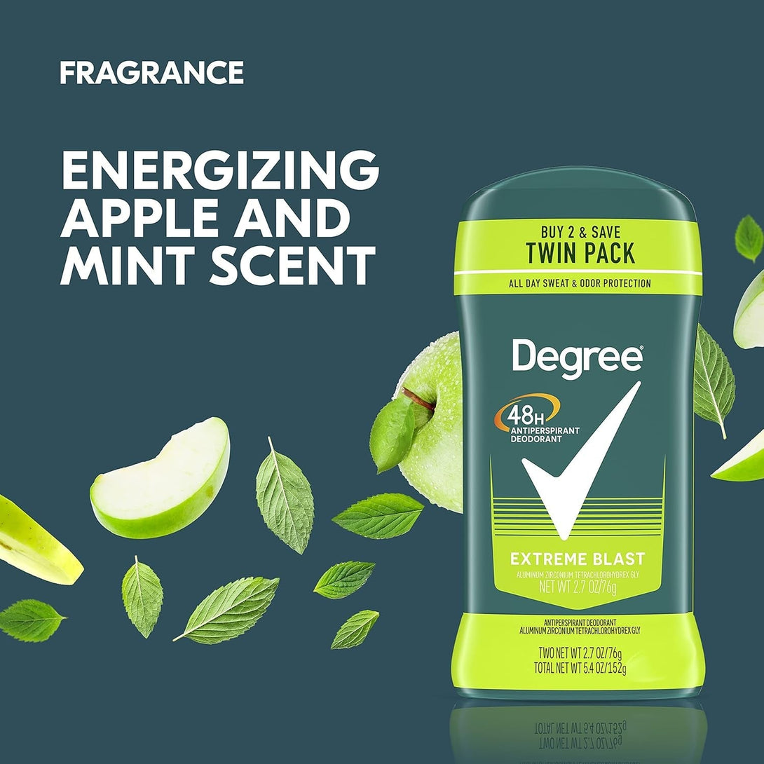 Degree Men Original Protection Antiperspirant Deodorant Extreme Blast Twin Pack 48-Hour Sweat and Odor Protection Antiperspirant for Men 2.7 Oz