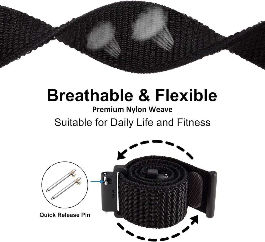 WOCCI 22Mm Adjustable Nylon Watch Band, Quick Release Sport Loop Strap (Black)