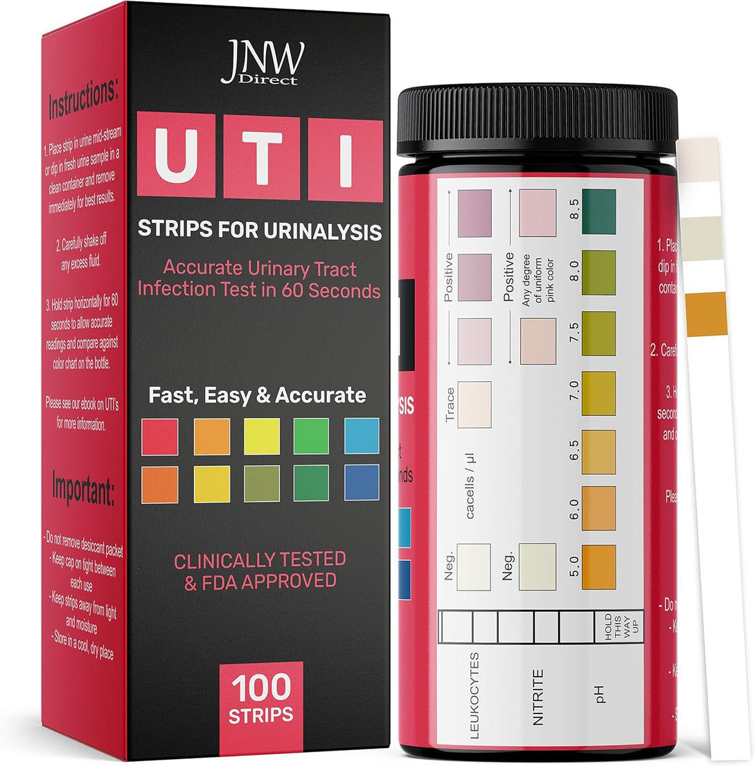 3-In-1 Urinary Tract Infection Test Strips - Home UTI Test Kit with Ebook - with 100 Quick and Accurate UTI Test Strips - 100 Strips by JNW Direct