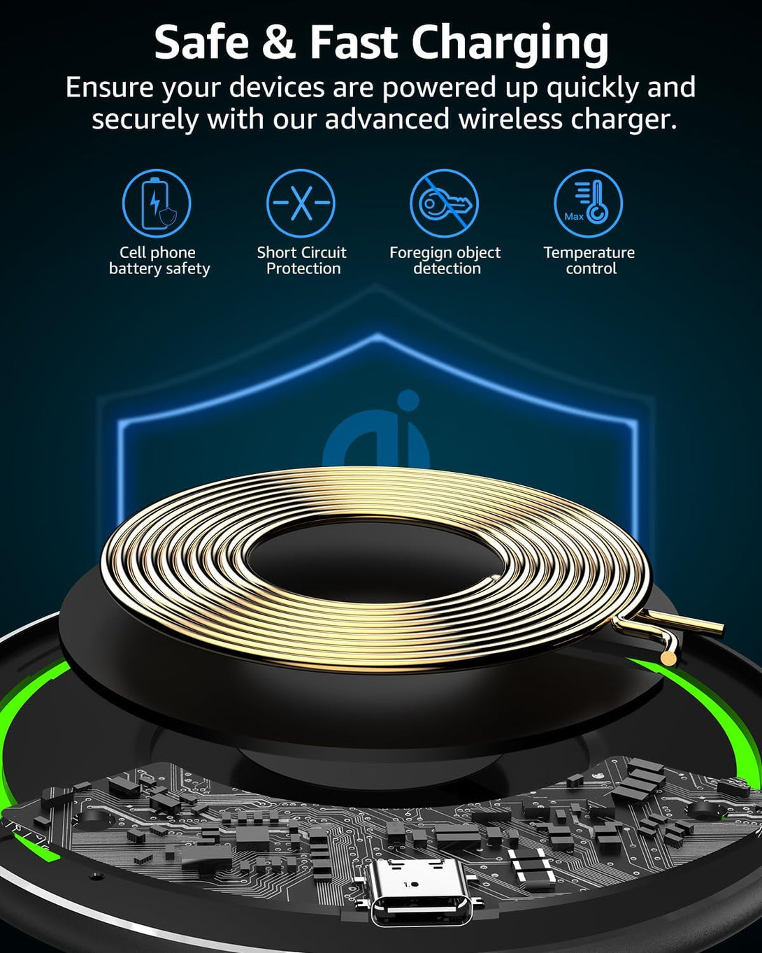 TOZO 2025 Upgraded Wireless Charger 15W Max Fast Wireless Charging Pad Compatible with Iphone 16/16 Plus/16 Pro Max /15/14/13/SE/12 Series, Samsung Galaxy S24/S23/S22 Series (No AC Adapter), Black