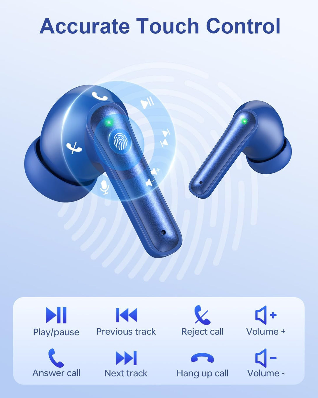 Ear Buds Wireless Earbuds - Bluetooth Headphones 40H Playtime LED Display Deep Bass Stereo In-Ear Earphones with IPX7 Waterproof for Iphone Android Phone Tablet Laptop, Navy Blue