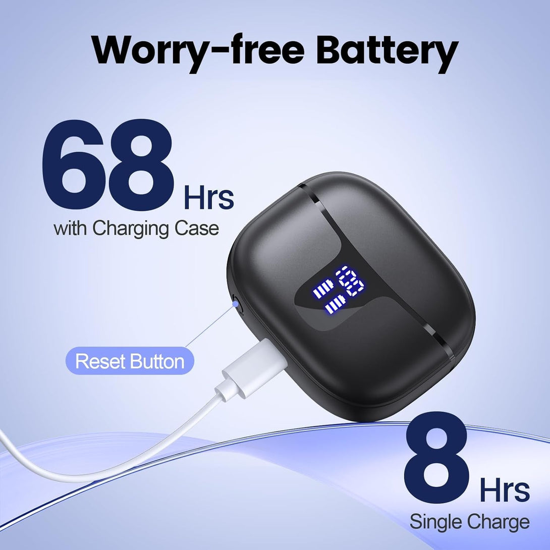 Wireless Earbuds Bluetooth 5.3 Headphones Hifi Stereo Deep Bass Ear Buds 68H Long Playtime Earphones with LED Display Charging Case IPX7 Waterproof for Phones Tablets Laptops Sports Black