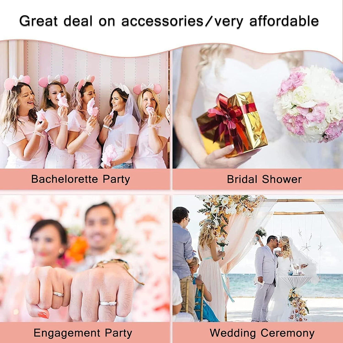 Lecone Bridal Shower Decoration, 5 Pieces Bride to Be Sash and Veil Bride Headband Tiara Garter Bridal Shower Decor Wedding Veil Set Bachelorette Party Accessories, Large, White