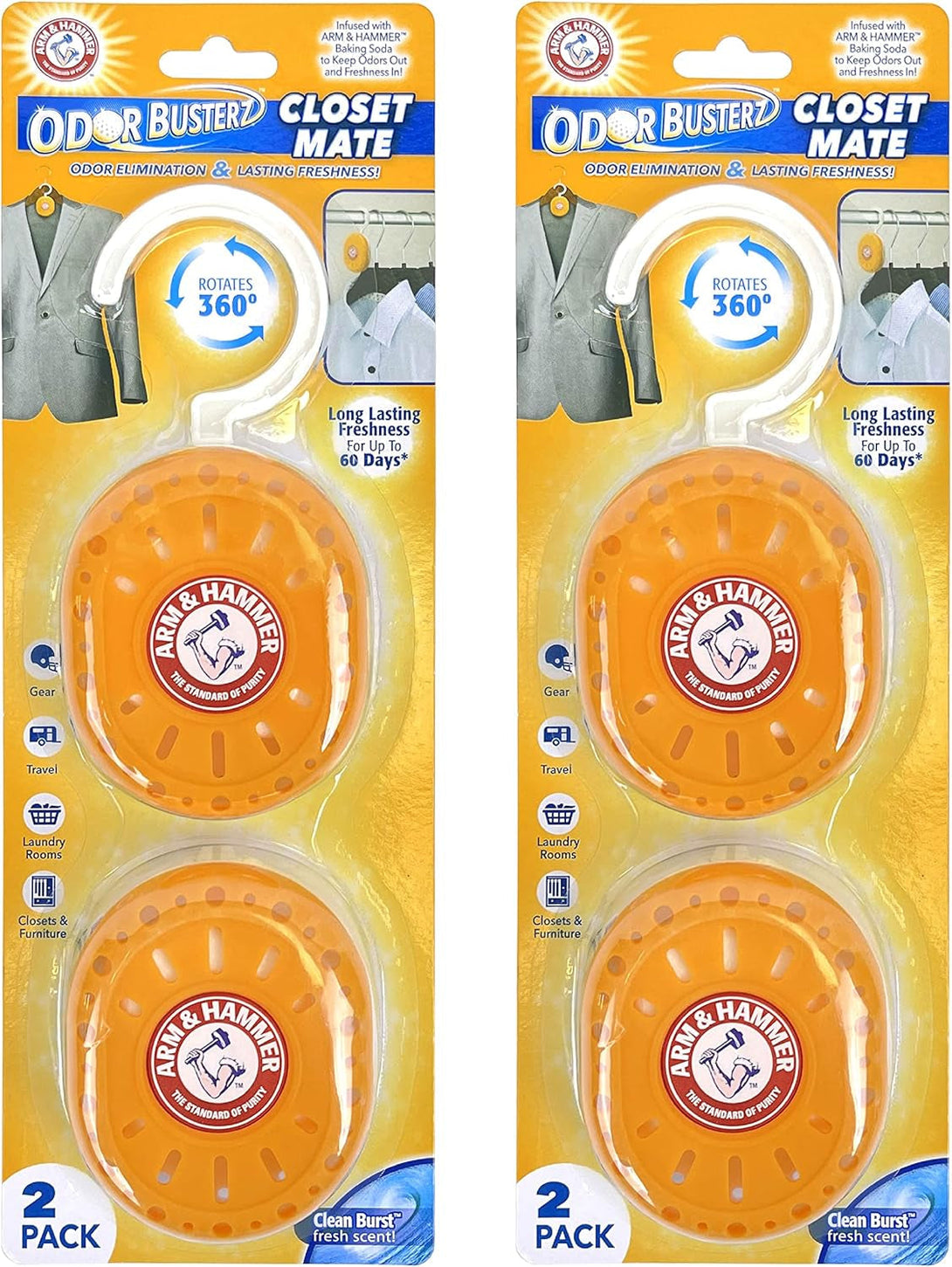 Arm & Hammer Odor Busterz Closet Mate, Deodorizer, 2 Count (Pack of 2)