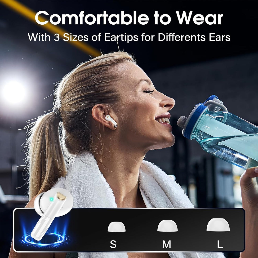 Wireless Earbuds Bluetooth 5.4 in Ear Light-Weight Headphones Built-In MIC, 48H Playback Hifi Stereo Bass Earphones, IPX7 Waterproof Ear Buds with Digital Display Charging Case, Touch Control, White